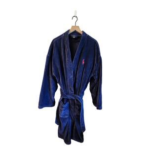 Polo Ralph Lauren Plush Robe Big Pony SZ L/XL Navy Red Lounge Wear